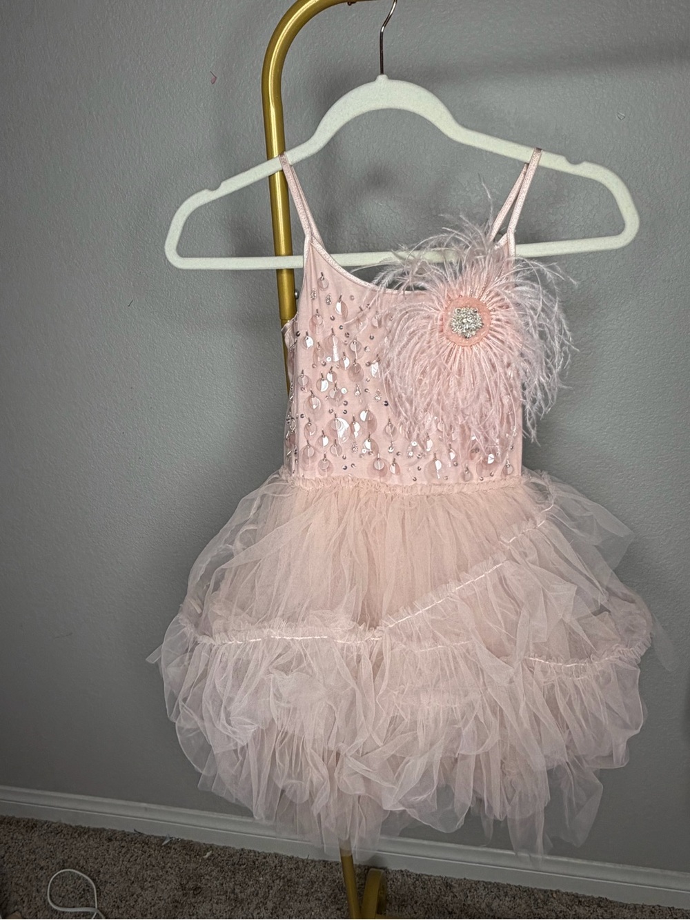 Tutu Du Monde Blush Pink Feather Rosette Tulle Dress